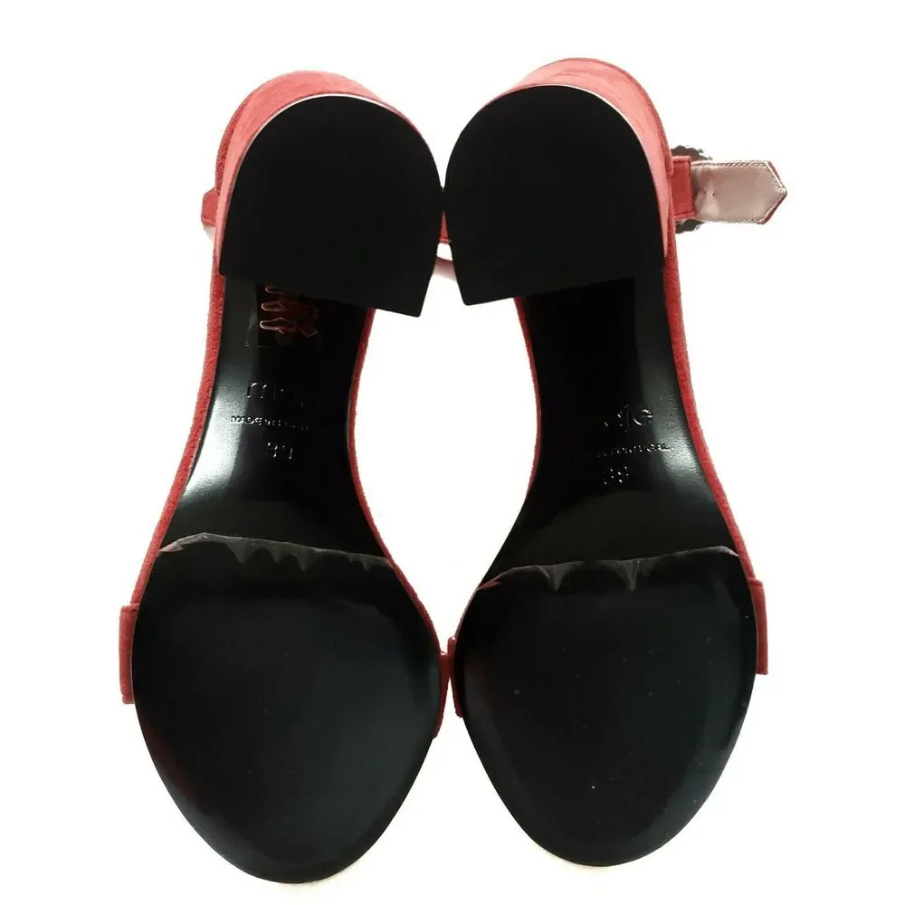 MAJE Faria chunky heel suede leather open toe ankle strap red sandals 39 8 NEW - Picture 6 of 7
